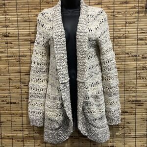Knitted‎ & Knotted Anthropologie Cardigan Sweater Cream Grey Sequin Open Knit M